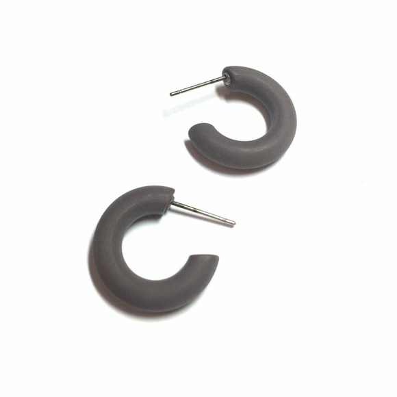 Tiny Lucite Secretary Hoop Dark Grey Earrings - Picture 1 of 5